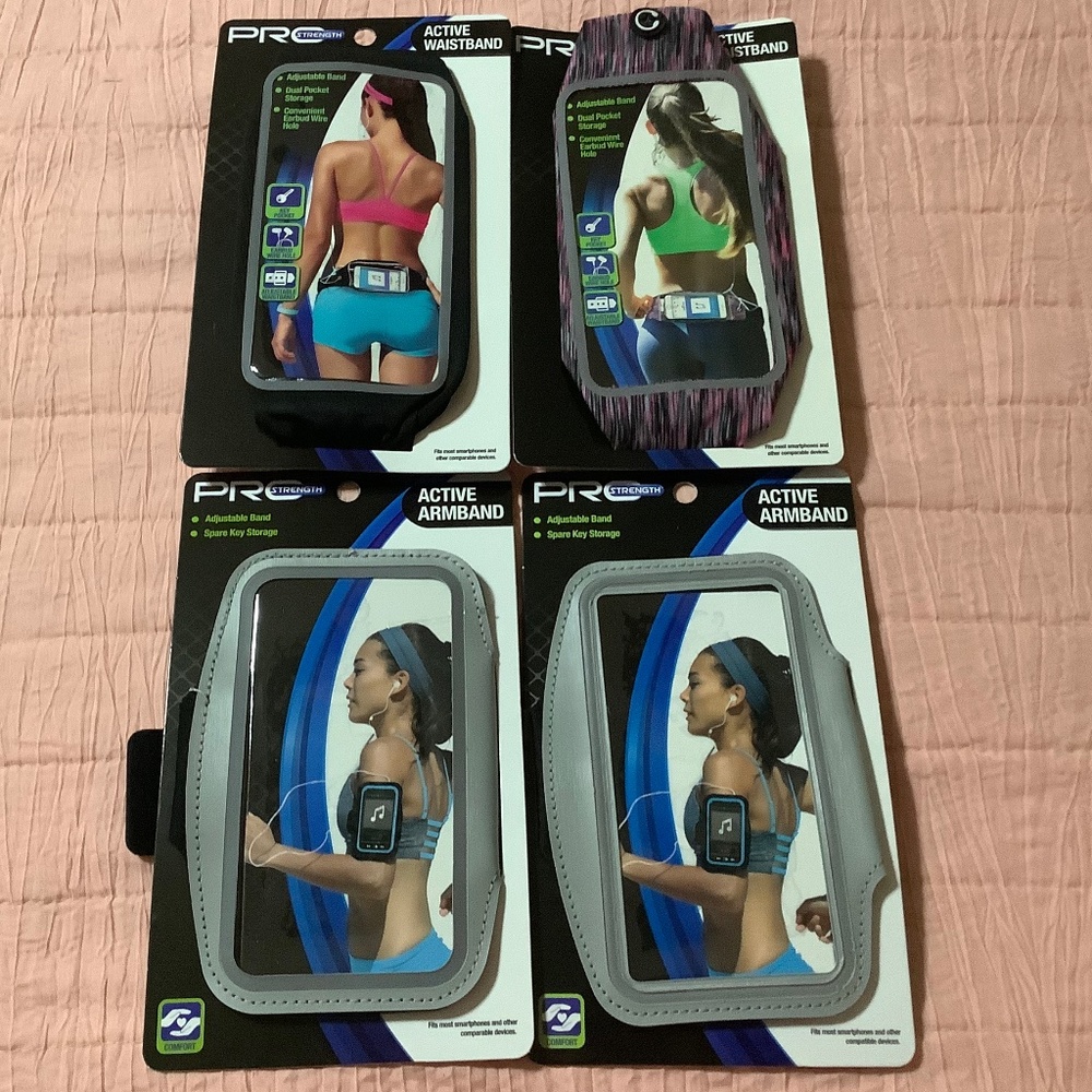 4 Pro Strength Active bands, 2 Armbands, 2 Waistbands, new in packages